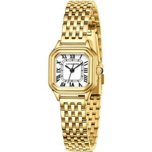 Gold Roman Numeral Watch for Women Small Square Waterproof Quartz Stainless